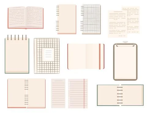 Set of different notepads flat vector illustration isolated on white background Stock Illustration