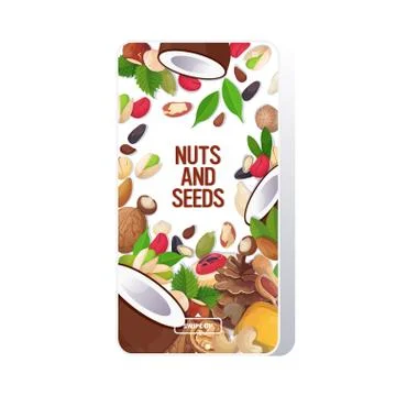Set different nuts and seeds composition healthy vegetarian food concept smar Stock Illustration