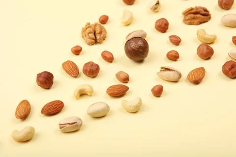 A set of different nuts on the table. Stock Photos
