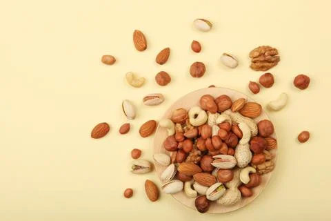 A set of different nuts on the table. Stock-Fotos