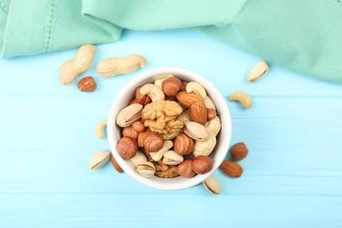 A set of different nuts on the table. Photos