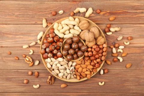 A set of different nuts on the table. Stock-Fotos