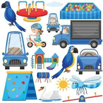 Set of different objects in blue Stock Illustration