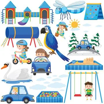 Set of different objects in blue Stock Illustration