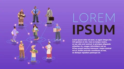 Set different occupation people diverse workers of various professions and Illustrazione stock