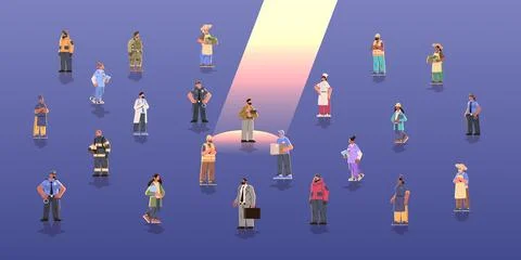 Set different occupation people diverse workers of various professions and Stock Illustration