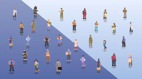 Set different occupation people diverse workers of various professions and Illustrazione stock