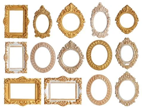Set of different old fashioned frames on white background Stock Photos
