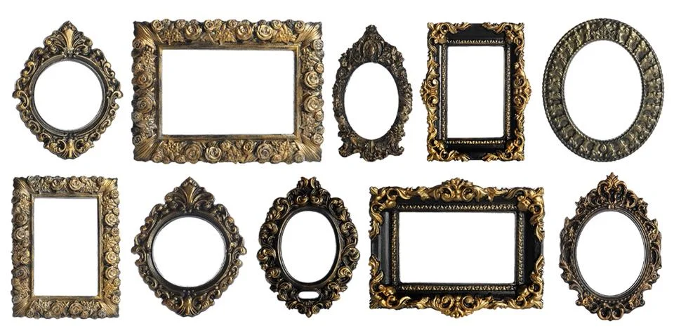 Set of different old fashioned frames on white background Stock Photos