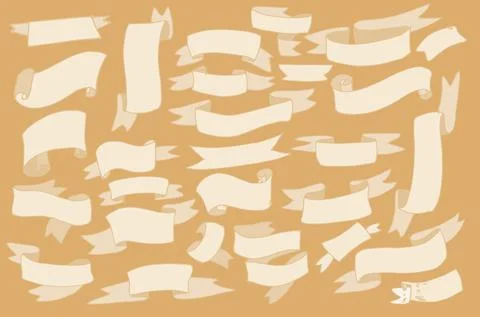 A set of different old paper ribbons. a collection of banners with a three Stock Illustration