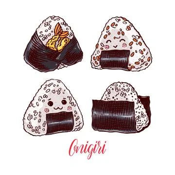 Set of different onigiri Stock Illustration