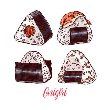 Set of different onigiri Stock Illustration
