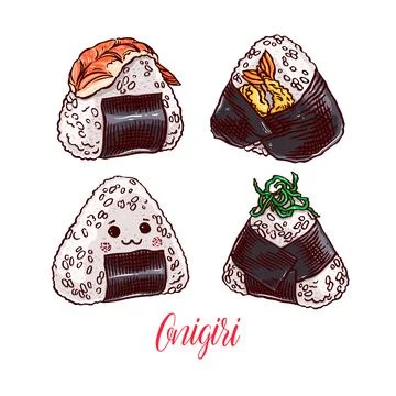 Set of different onigiri Illustrazione stock