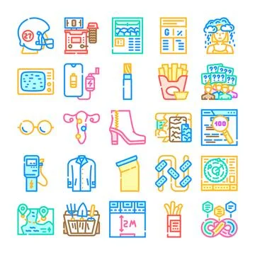 Set of different outline linear icons collection Illustrazione stock