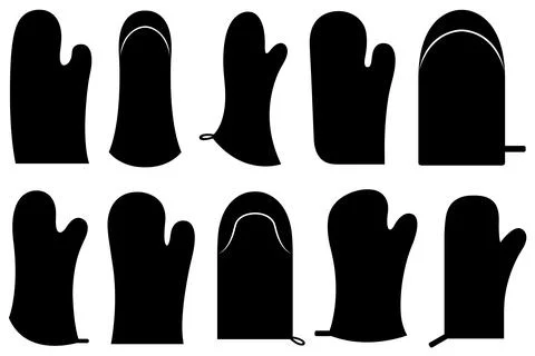 Set of different oven mitts Stock Illustration