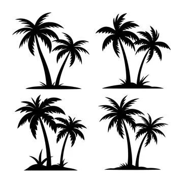 Set of different palm tree silhouette isolated on white background Stock Illustration