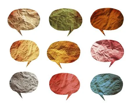 Set of different paper crumpled speech bubbles isolated on white background Stock Illustration