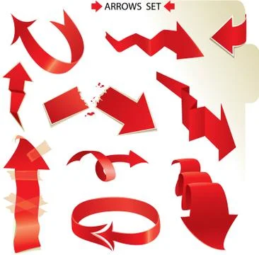 Set of different paper red arrows Stock Illustration