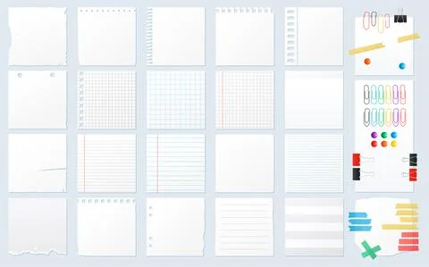 Set of different paper sheets. Flat vector pages  Illustrazione stock