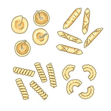Set of different pasta types Stock Illustration