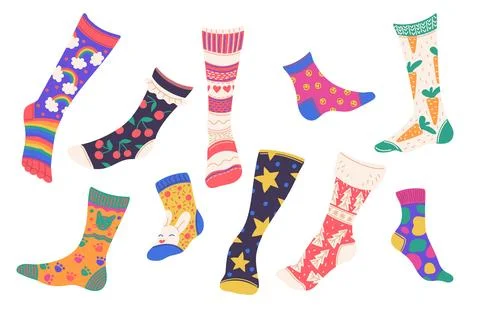 Set of different patterned socks. Stock Illustration