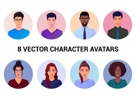 Set of different people avatars and portraits Premium Vector Stock Illustration