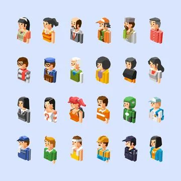 Set of different people character, half body isometric 3D vector illustration Illustrazione stock