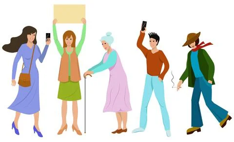 A set of different people showing different actions and emotions. Stock Illustration