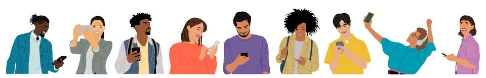 Set of different people using mobile phone Illustrazione stock