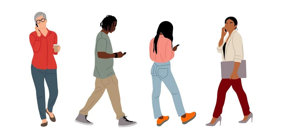 Set of different people using mobile phone. Stock Illustration