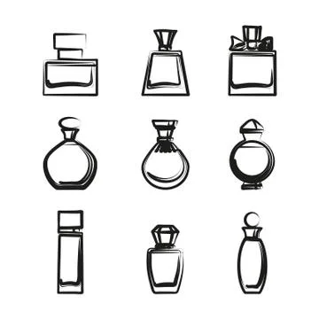 Set of different perfume bottles in vector Stock Illustration