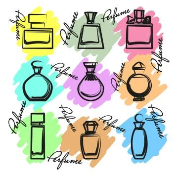 Set of different perfume bottles in vector Stock Illustration
