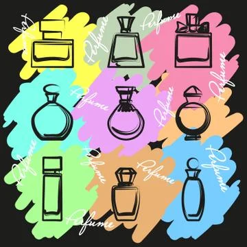 Set of different perfume bottles in vector Stock Illustration