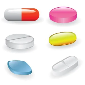 Set of different pills and capsules. Stock Illustration