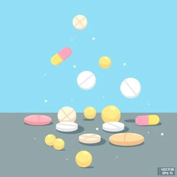 Set of different pills in flat style. Stockillustratie
