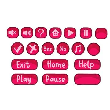 Set of different pink button for game or website, vector illustration Stock Illustration