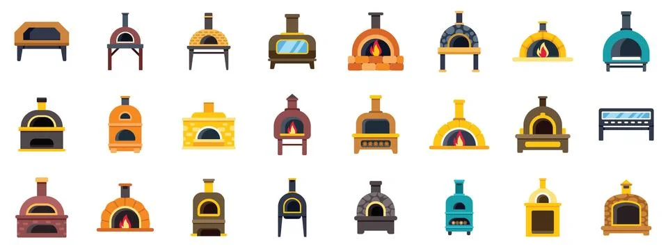 Set of different pizza ovens for baking bread and pizza Stock Illustration
