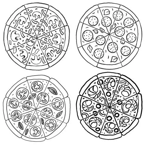 Set of different pizza slices hand drawn simple Doodle style Vector Stock Illustration