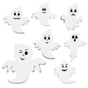 Set of different pose cartoon ghost isolated on white background. Stock Illustration