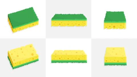 Set of different poses of sponges, flat color washing pad icon design Stock Illustration