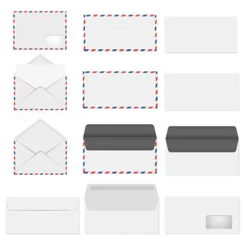 Set of different post envelopes. Vector. Stock Illustration