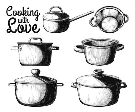 Set of different pots on a white background. Vector Stock Illustration