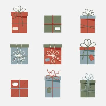 Set of different presents, colorful boxes, gifts.  Stock Illustration