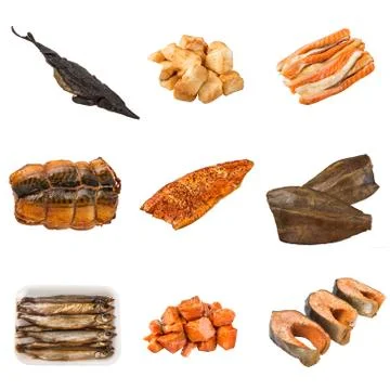 Set of a different preserved fish Stock Photos