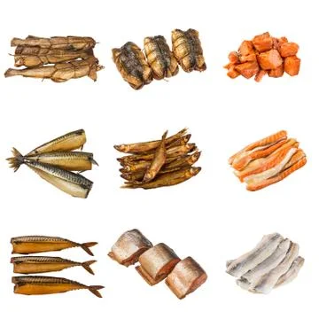 Set of a different preserved fish Stock Photos