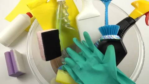 Set of different products for house cleaning    Stock Footage 196088856