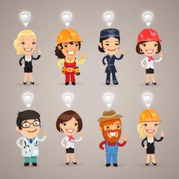 Set Of The Different Profession Characters With Idea Signs Above Illustrazione stock