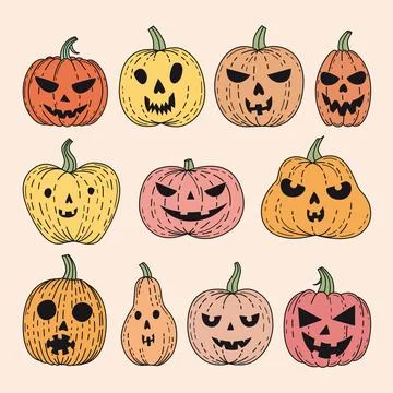 Set of different pumpkins for Halloween Stock Illustration