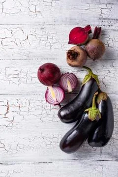 Set of different purple vegetables Stock Photos