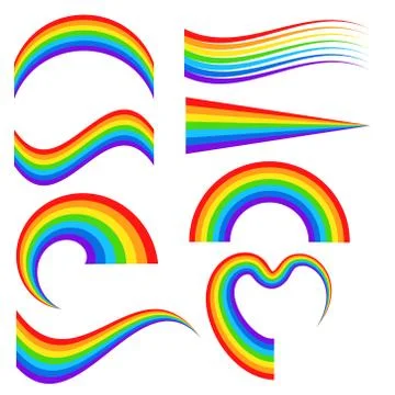 Set of different rainbow in cartoon style for design on white, stock vector i Stock Illustration